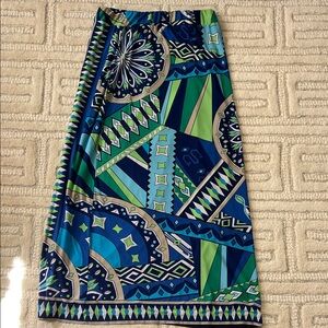 Geometric Print Maxi Skirt in Blue & Green Size 1
